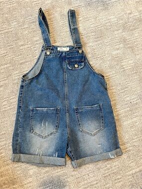 Classic Blue Denim Short Overalls for Women